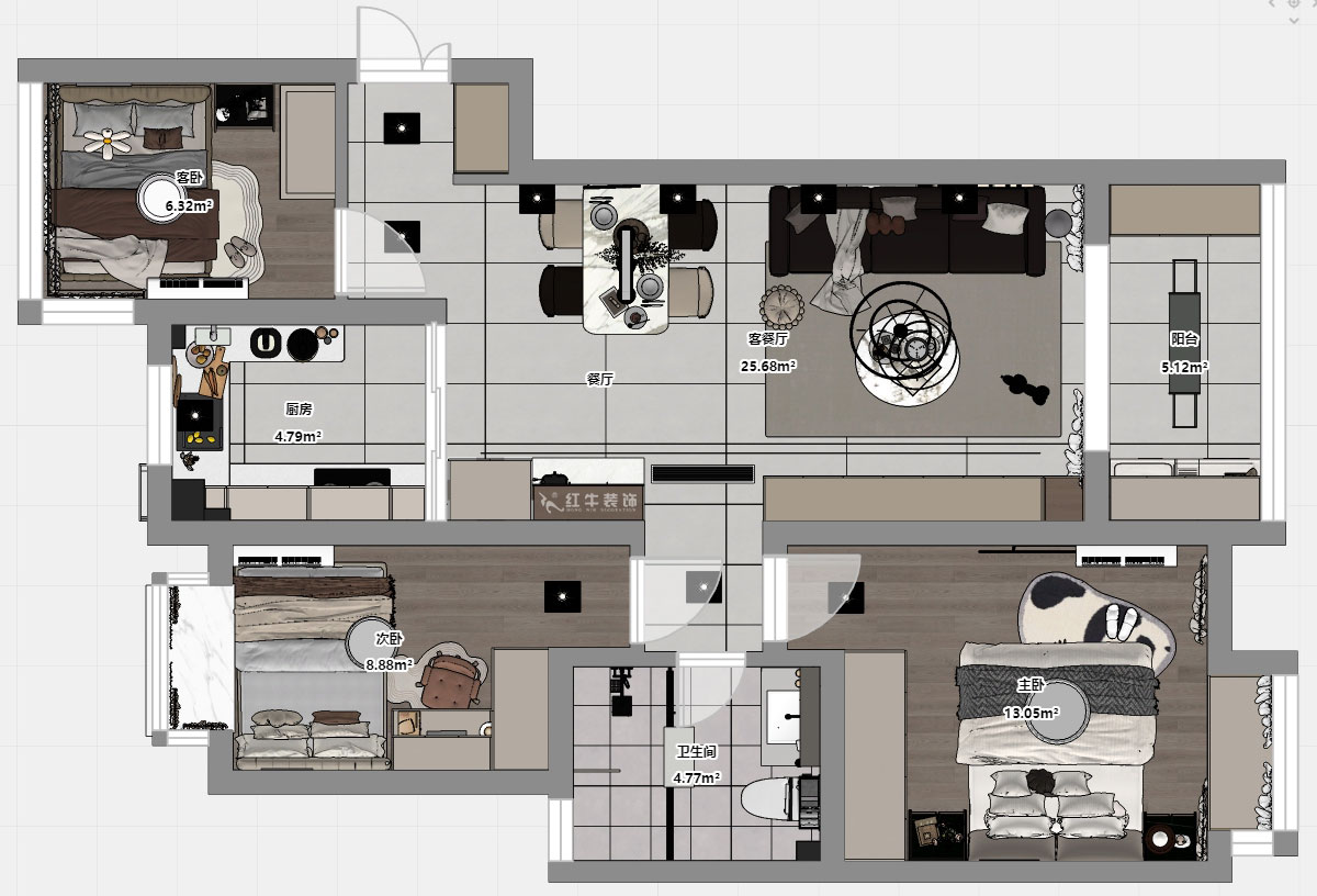 蔣?。＠_蘭香谷10-1-1404-90㎡-現(xiàn)代簡約風(fēng)格｜3室2廳1衛(wèi)｜老房裝修｜定制家｜全包12萬｜00_03平面彩圖