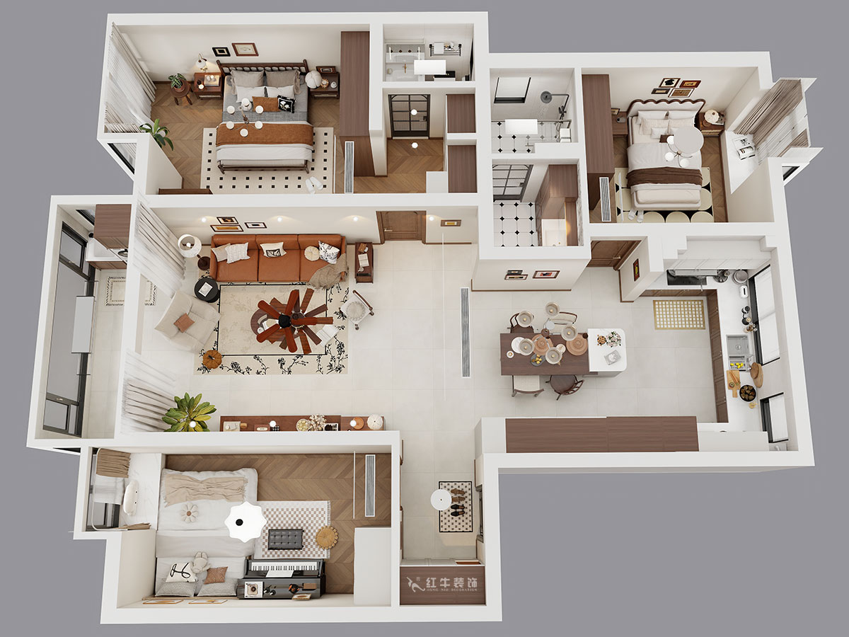 顧娟｜紫金明珠4幢102室-120㎡-復(fù)古風(fēng)｜3室2廳2衛(wèi)｜舊房裝修｜定制家｜全包16