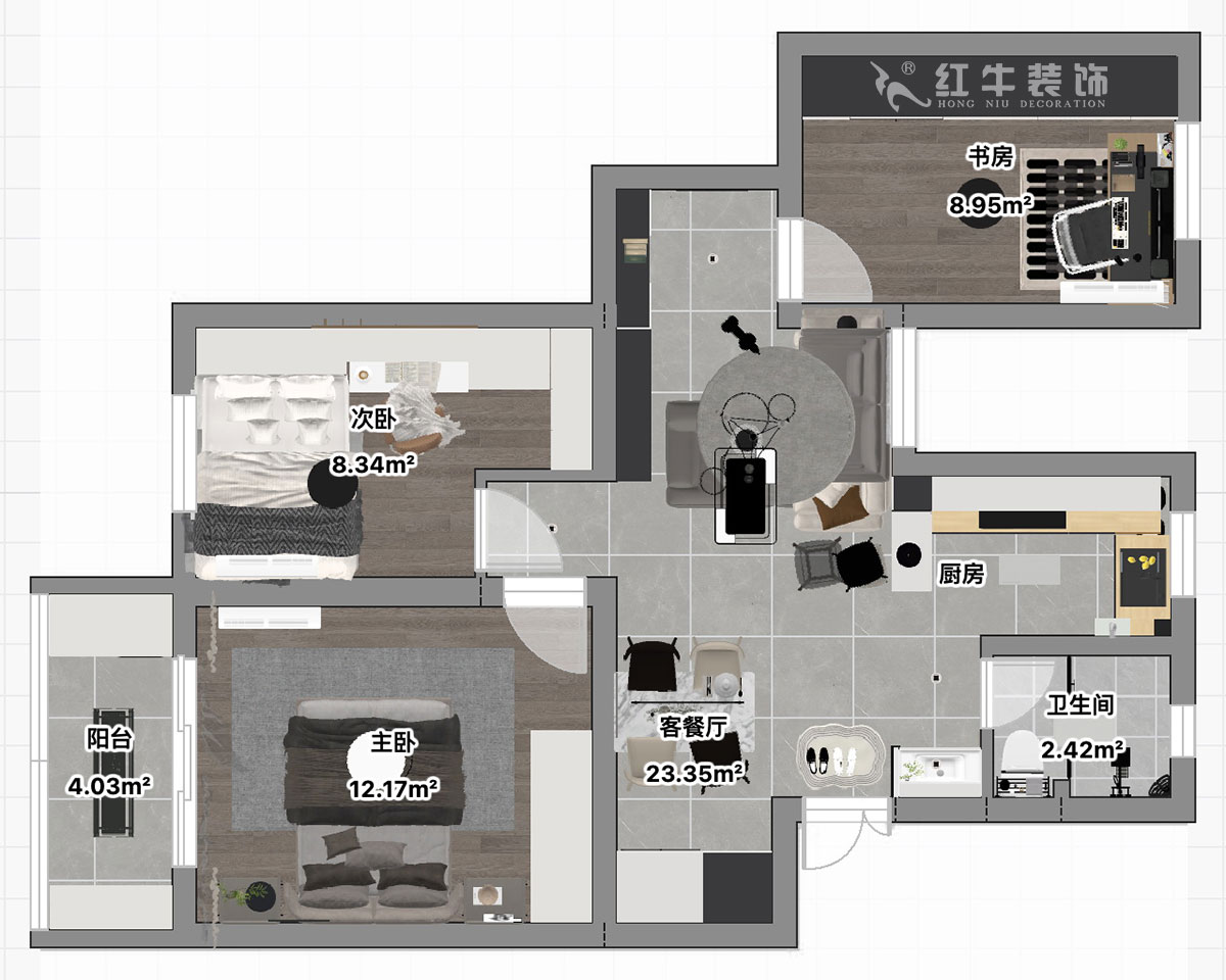 朱彥｜龍苑新寓四村6-22-302-75㎡-現(xiàn)代簡約風(fēng)格｜2室2廳1衛(wèi)｜老房改造｜定制家｜全包10萬｜00_03平面彩圖
