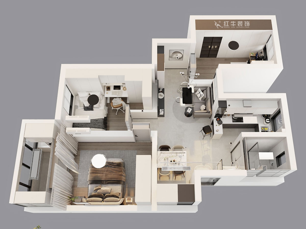 朱彥｜龍苑新寓四村6-22-302-75㎡-現(xiàn)代簡約風(fēng)格｜2室2廳1衛(wèi)｜老房改造｜定制家｜全包10萬｜00_04鳥瞰圖