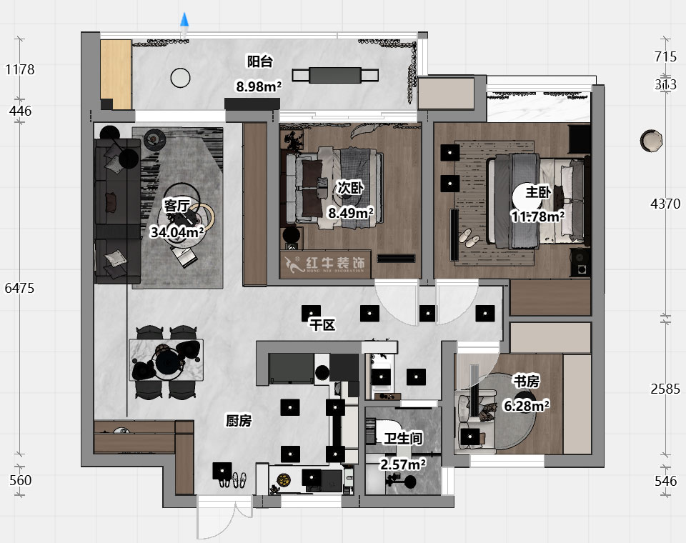 魏明花|萬科久都薈A區(qū)2-2102-89㎡-現(xiàn)代簡(jiǎn)約風(fēng)格|3室2廳1衛(wèi)|二手房裝修|定制家|全包12萬|00_03平面彩圖