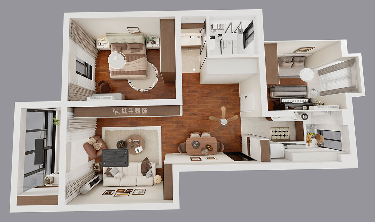 朱明琪|時(shí)光澔韻3-2-902-90㎡-現(xiàn)代中古風(fēng)|2室2廳1衛(wèi)|老房裝修|定制家|全包13萬|00_04鳥瞰圖