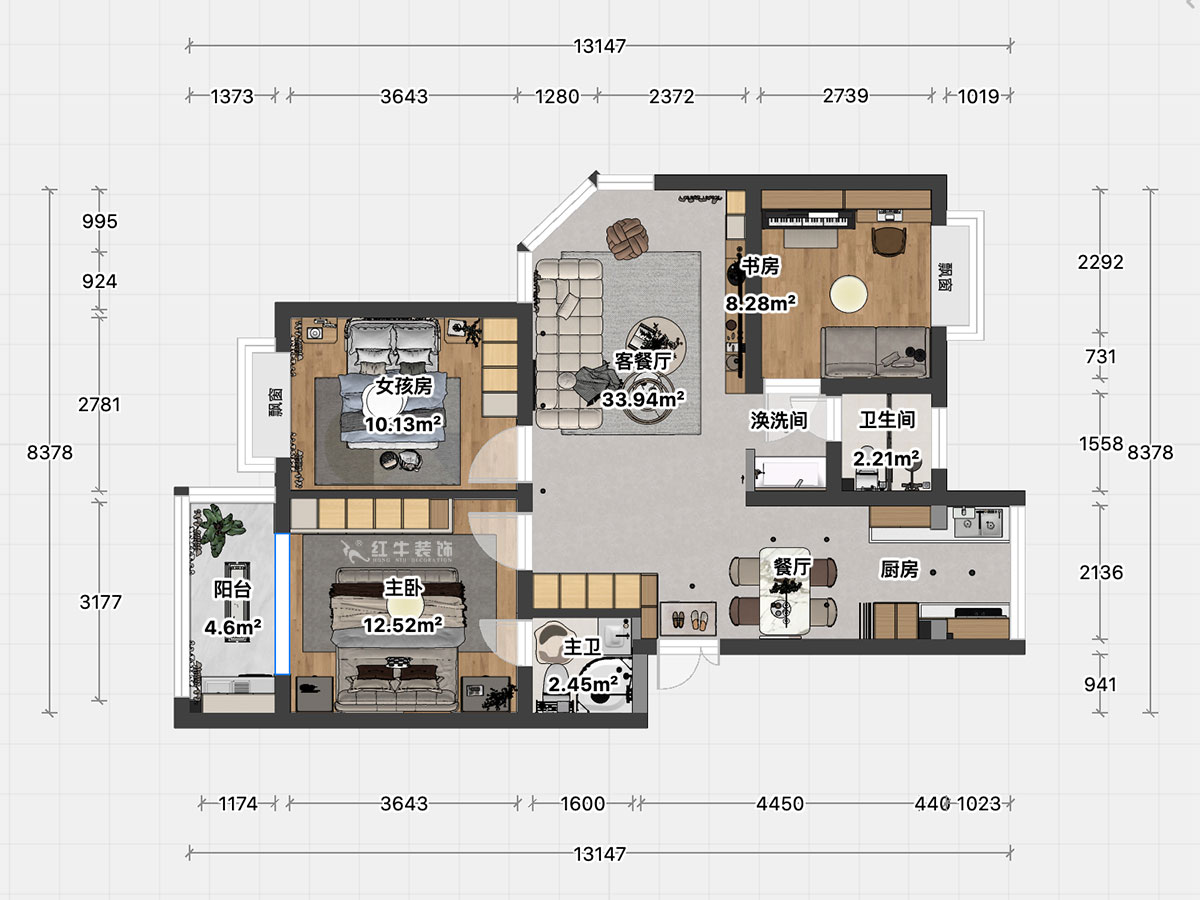 顧娟｜春天家園11-37-402-90㎡-現(xiàn)代簡(jiǎn)約風(fēng)格｜3室2廳2衛(wèi)｜舊房裝修｜定制家｜全包12萬(wàn)｜00_04平面彩圖