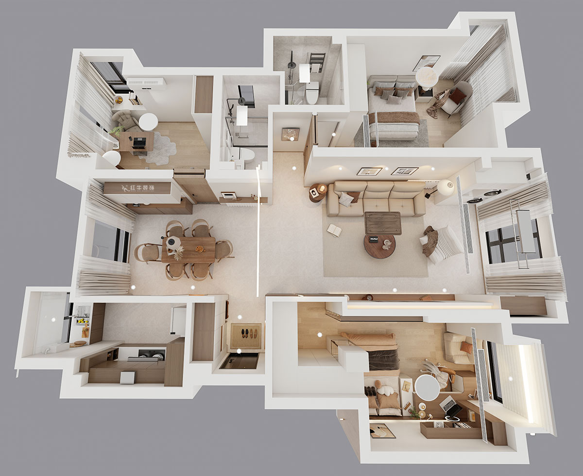 朱彥｜名都花園4-901-117㎡-現(xiàn)代簡(jiǎn)約風(fēng)格｜3室2廳2衛(wèi)｜老房改造｜定制家｜全包15萬(wàn)｜00_04鳥瞰圖