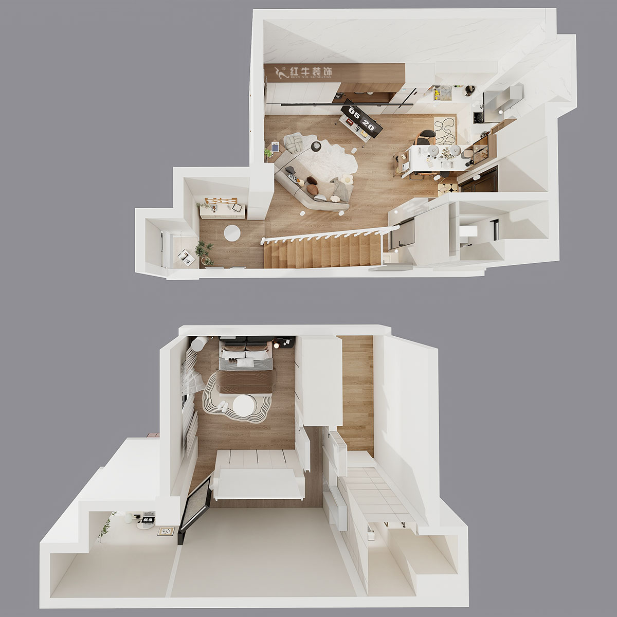 朱明琪|萊茵鉑郡922室-69㎡-原木風(fēng)格|復(fù)式|loft公寓|2室2廳2衛(wèi)|老房裝修|定制家|全包12萬(wàn)|00_05鳥(niǎo)瞰圖