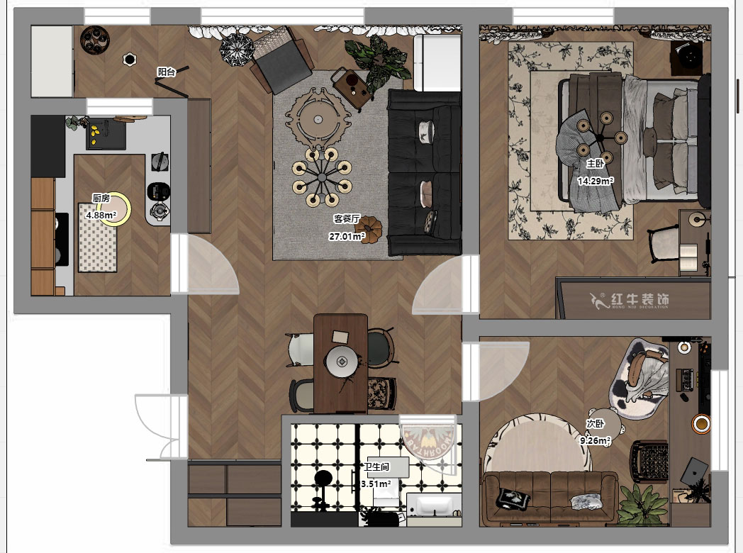 朱明琪|朗詩(shī)國(guó)際街區(qū)(中園)6-401-100㎡-中古風(fēng)|2室2廳1衛(wèi)|老房裝修|定制家|全包10萬(wàn)|00_03平面彩圖