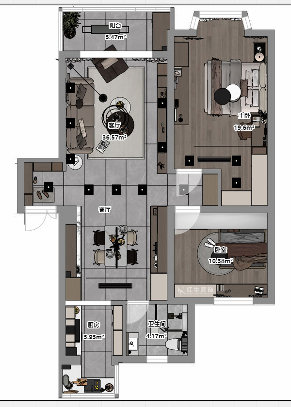 蔣?。汩坷?-2-902-100㎡-現(xiàn)代簡(jiǎn)約風(fēng)格｜2室2廳1衛(wèi)｜老房裝修｜定制家｜全包14萬(wàn)｜00_03平面彩圖