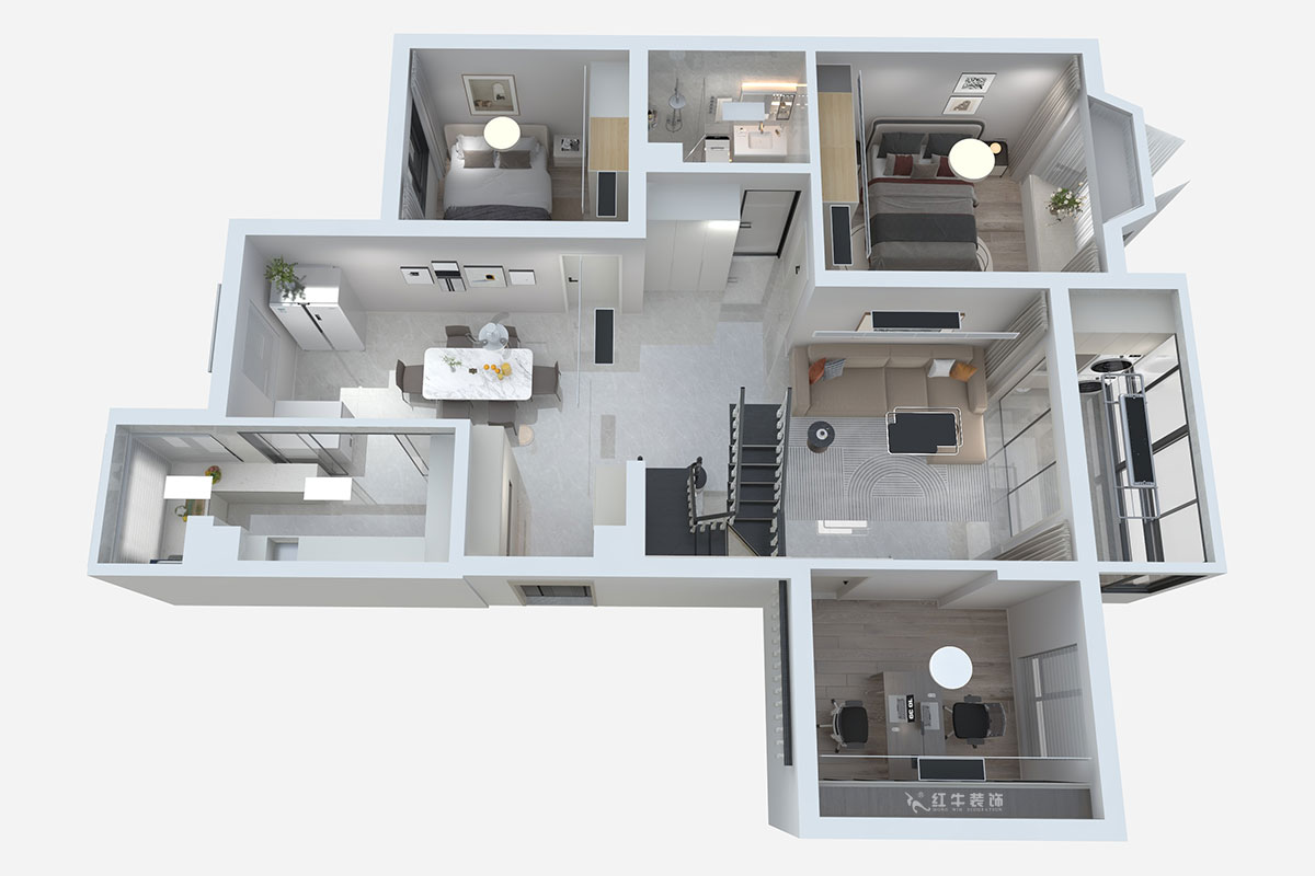 蔣?。汩坷?-3-1101-260㎡-現(xiàn)代簡約風(fēng)格｜4室3廳2衛(wèi)｜老房裝修｜定制家｜全包29萬｜00_05鳥瞰圖