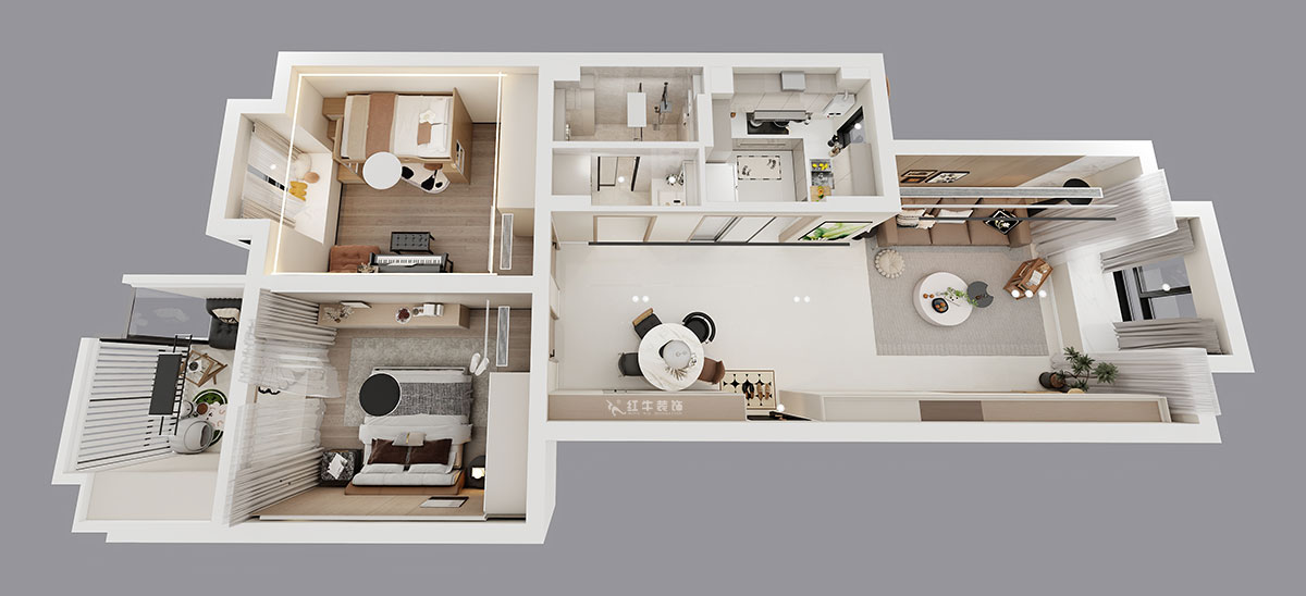 孟憲濤|東城水岸5-202-99㎡-簡(jiǎn)約風(fēng)格|2室2廳1衛(wèi)|老房裝修|定制家|全包14萬|00_04鳥瞰圖