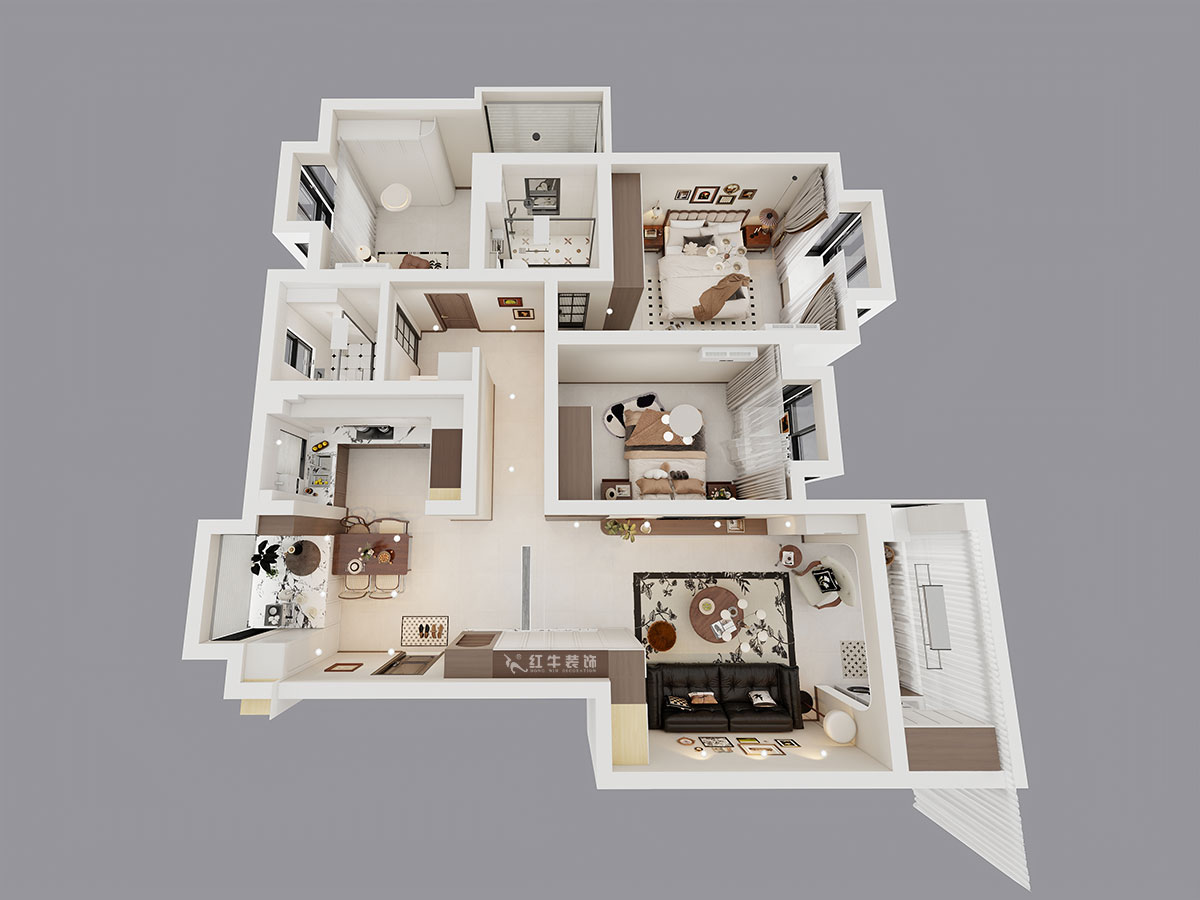 顧娟|挪威森林13-501-125㎡-中古風(fēng)|3室2廳2衛(wèi)|舊房裝修|定制家|全包17萬(wàn)|00_05鳥(niǎo)瞰圖