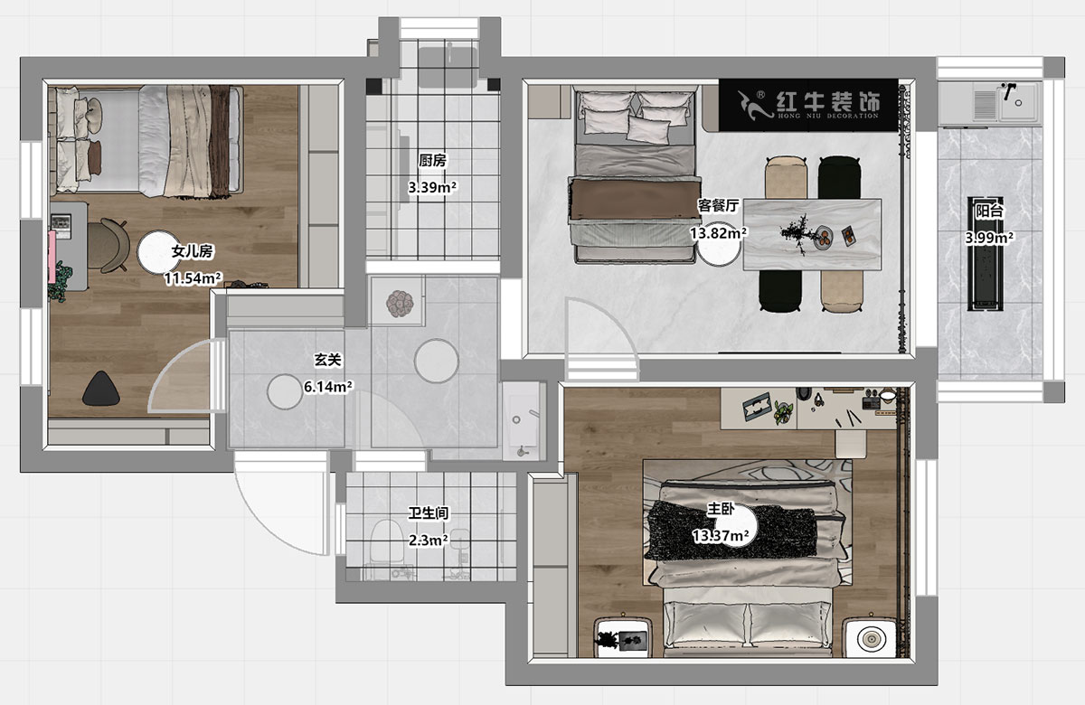 仇美蓉|太平橋南38號1-601-67㎡-簡約風(fēng)格|2室1廳1衛(wèi)|老房裝修|定制家|全包8萬|00_03平面彩圖
