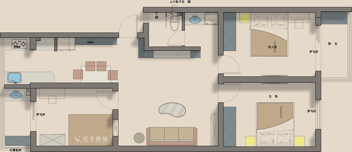 蔣?。鹬刍▓@4-3-806-100㎡-現(xiàn)代簡(jiǎn)約風(fēng)格｜3室2廳1衛(wèi)｜老房裝修｜定制家｜全包12萬(wàn)｜00_04平面彩圖
