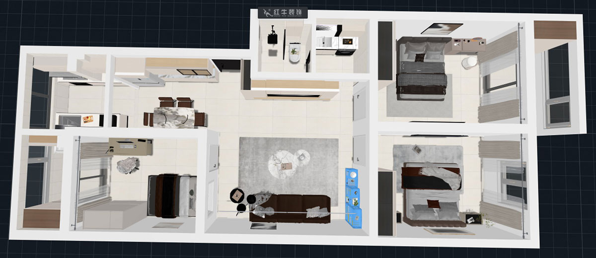 蔣?。鹬刍▓@4-3-806-100㎡-現(xiàn)代簡(jiǎn)約風(fēng)格｜3室2廳1衛(wèi)｜老房裝修｜定制家｜全包12萬(wàn)｜00_05鳥瞰圖