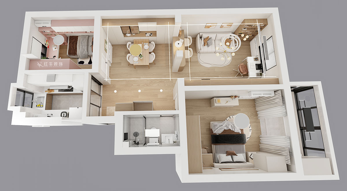 劉小勇｜龍?bào)粗新?66號(hào)401室-83㎡-現(xiàn)代簡(jiǎn)約風(fēng)格｜2室2廳1衛(wèi)｜老房裝修｜定制家｜全包10萬(wàn)｜00_04鳥(niǎo)瞰圖