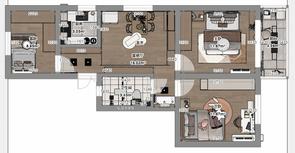 劉小勇｜寧工新寓二村115號501-75㎡-現(xiàn)代簡約風格｜3室1廳1衛(wèi)｜老房裝修｜定制家｜全包10萬｜00_03平面彩圖