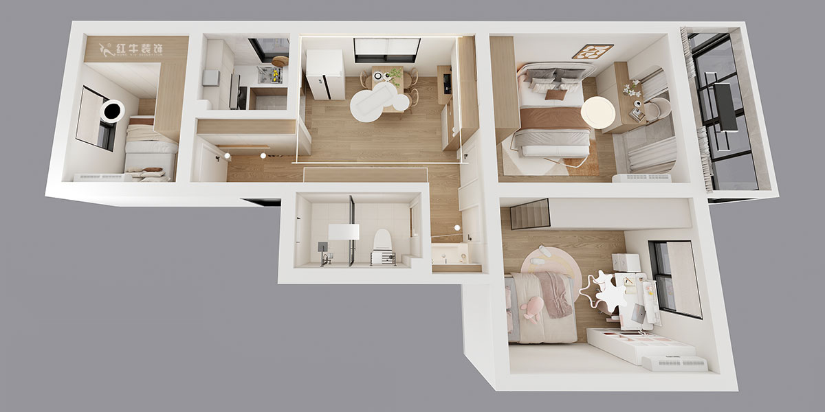 劉小勇｜寧工新寓二村115號501-75㎡-現(xiàn)代簡約風格｜3室1廳1衛(wèi)｜老房裝修｜定制家｜全包10萬｜00_04鳥瞰圖