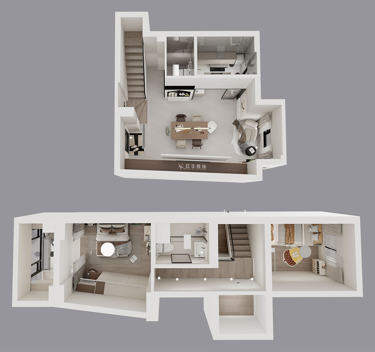 蔣?。ヌ陨郴ǔ?-1905-105㎡-現代簡約風格｜復式｜2室2廳2衛(wèi)｜老房裝修｜定制家｜全包13萬｜00_06鳥瞰圖