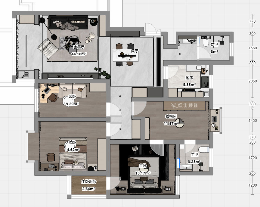 劉曉芳|九龍盛世園19號801室-135㎡-現(xiàn)代風格|4室2廳2衛(wèi)|老房裝修|定制家|全包15