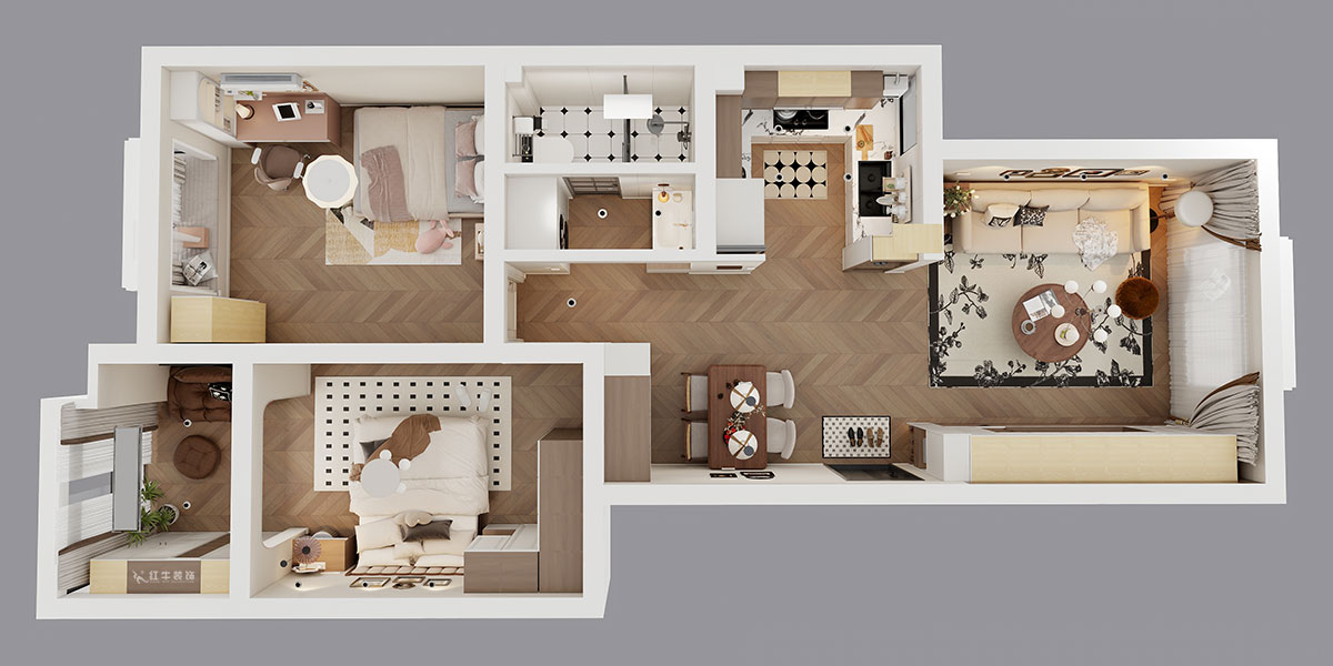 顧娟｜東城水岸1棟B單元804室-90㎡-中古風(fēng)格｜2室2廳1衛(wèi)｜舊房裝修｜定制家｜全包12