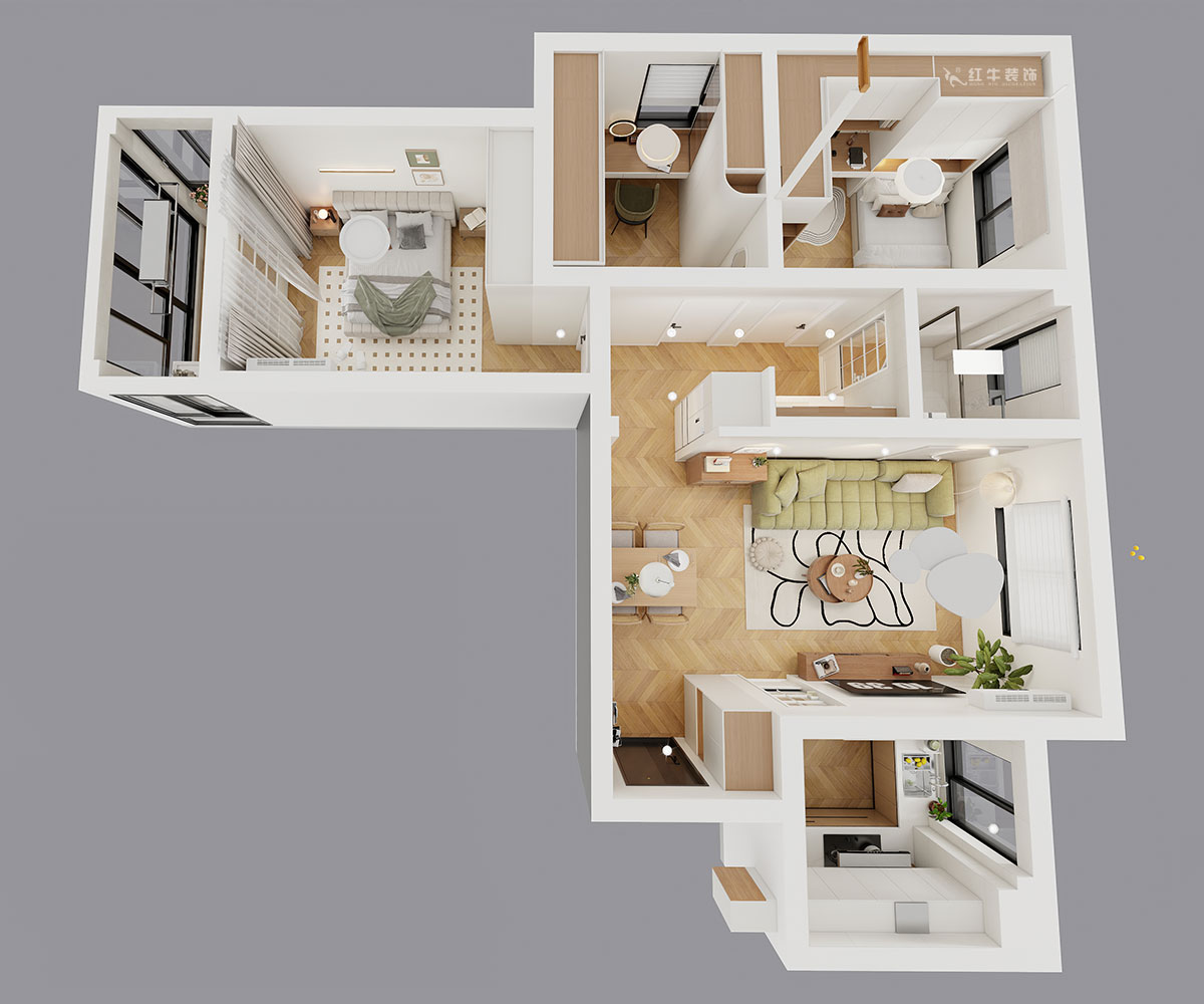 蔣?。y龍雅苑11-3-212-85㎡-現(xiàn)代原木風(fēng)｜3室1廳1衛(wèi)｜新房裝修｜定制家｜全包11萬｜00_04鳥瞰圖