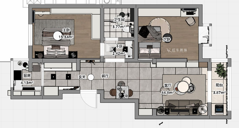 朱彥｜怡水嘉園3幢11號(hào)101室-100㎡-現(xiàn)代簡約風(fēng)格｜2室2廳1衛(wèi)｜老房改造｜定制家｜全包12萬｜00_03平面彩圖