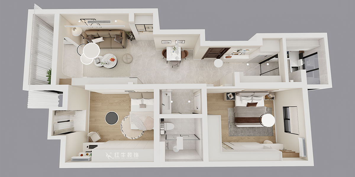 朱彥｜怡水嘉園3幢11號(hào)101室-100㎡-現(xiàn)代簡約風(fēng)格｜2室2廳1衛(wèi)｜老房改造｜定制家｜全包12萬｜00_04鳥瞰圖
