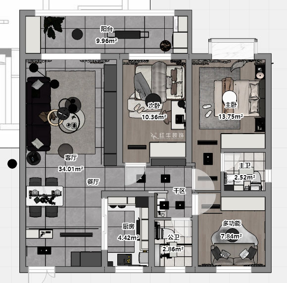 孟憲濤|金浦御龍灣-I區(qū)3-1-204-120㎡-簡(jiǎn)約風(fēng)格|3室2廳2衛(wèi)|新房裝修|定制家|全包16萬(wàn)|00_03平面彩圖