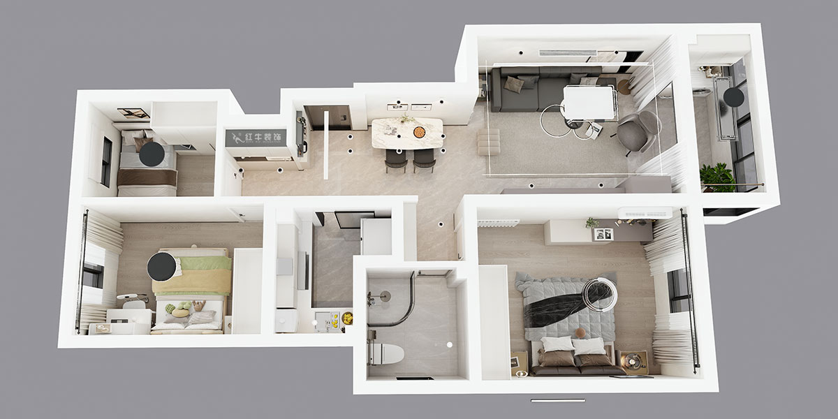 蔣?。自蒲啪?1-202-88㎡-現(xiàn)代簡約風(fēng)格|3室2廳1衛(wèi)|新房裝修|定制家|全包11萬|00_04鳥瞰圖