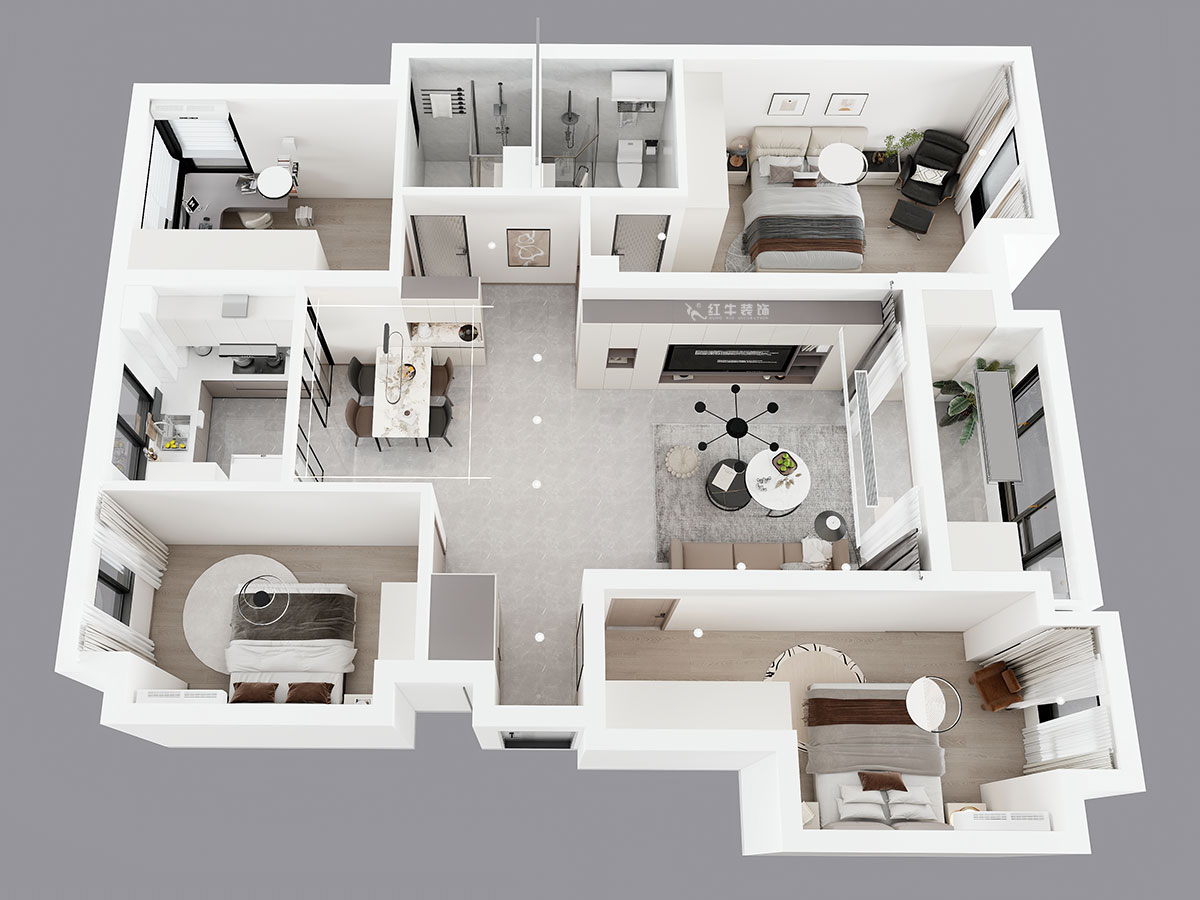 孟憲濤|融創(chuàng)臻園15-1005-120㎡-簡約風格|4室2廳2衛(wèi)|新房裝修|定制家|全包16萬|00_04鳥瞰圖