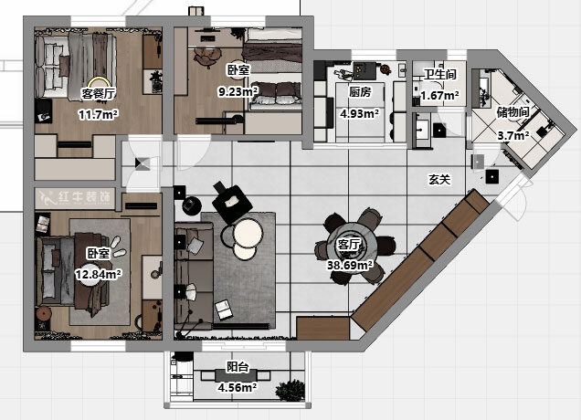 劉小勇|五臺(tái)花園11-1706-124㎡-現(xiàn)代簡(jiǎn)約風(fēng)格|3室2廳2衛(wèi)|老房裝修|定制家|全包16
