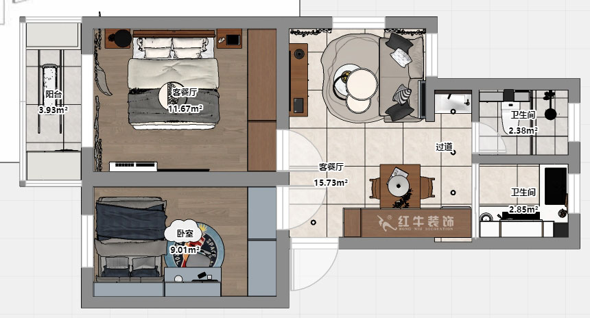 朱彥|鳳凰花園城金陵園2幢10號502室-64㎡-現(xiàn)代簡約風格|2室1廳1衛(wèi)|老房改造|定制家|全包10萬|00_03平面彩圖