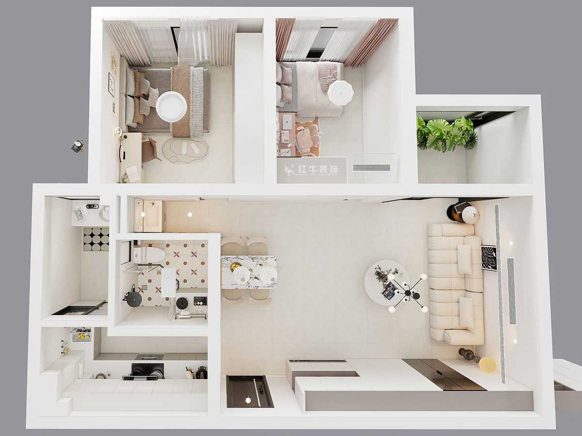 朱明琪|金鼎灣花園1-2-2004-87㎡-現代簡約風格|2室2廳1衛(wèi)|老房裝修|定制家|全包10萬|00_04鳥瞰圖