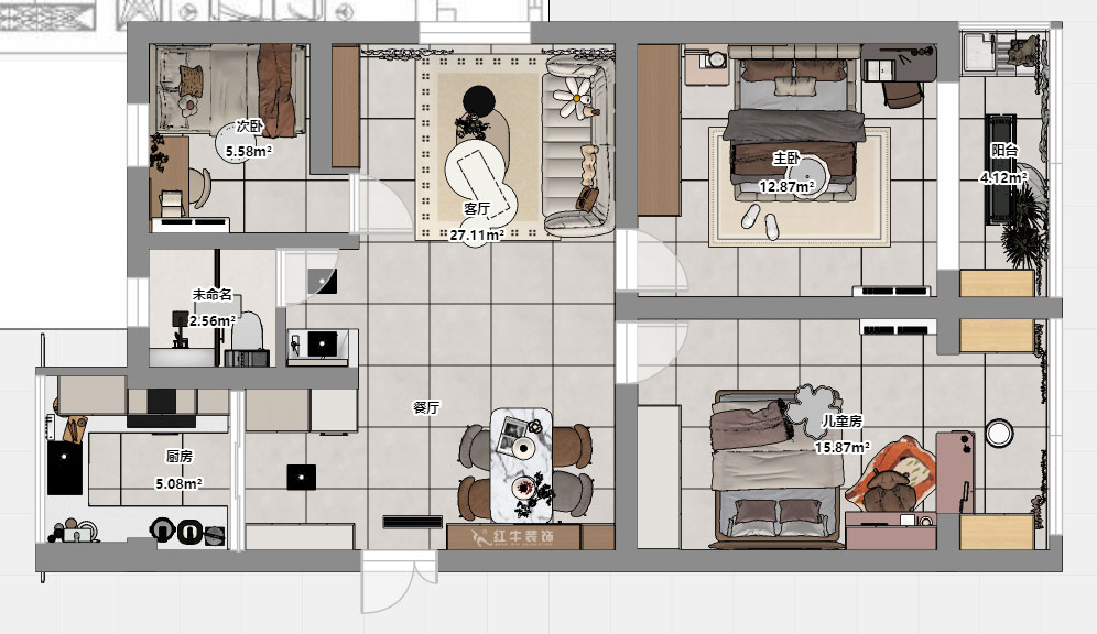 劉曉芳｜大楊村25號205室-87㎡-原木奶油風｜3室2廳1衛(wèi)｜老房裝修｜定制家｜全包10