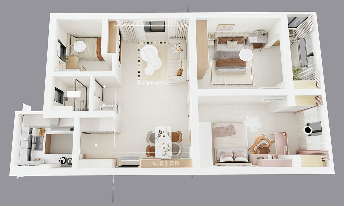 劉曉芳｜大楊村25號205室-87㎡-原木奶油風｜3室2廳1衛(wèi)｜老房裝修｜定制家｜全包10