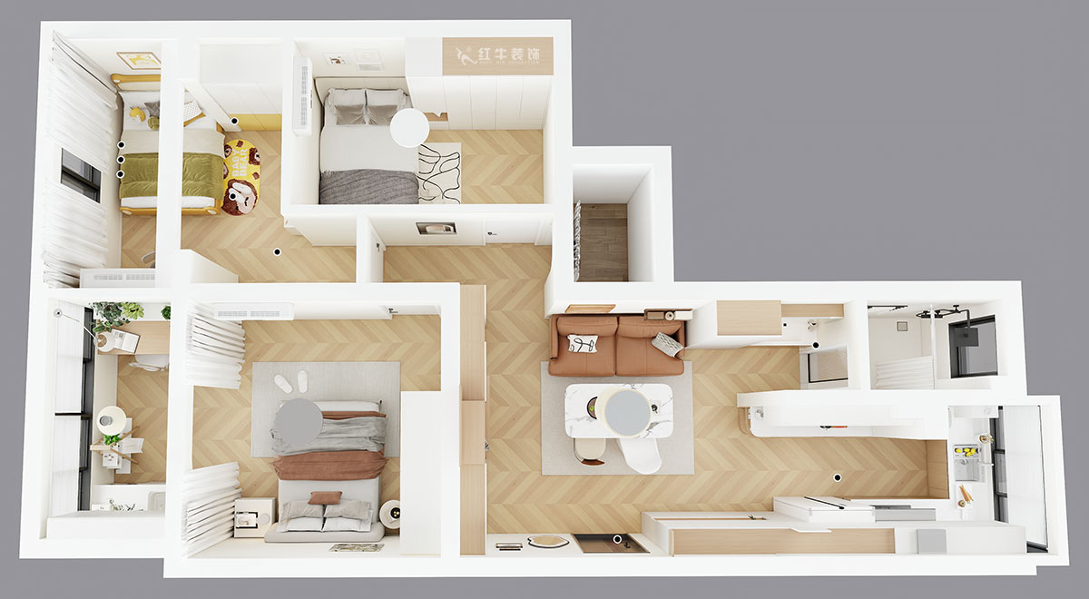 朱明琪|金基公寓4-105-73㎡-原木風(fēng)格|3室1廳1衛(wèi)|老房改造|定制家|全包11萬(wàn)|00_04鳥(niǎo)瞰圖