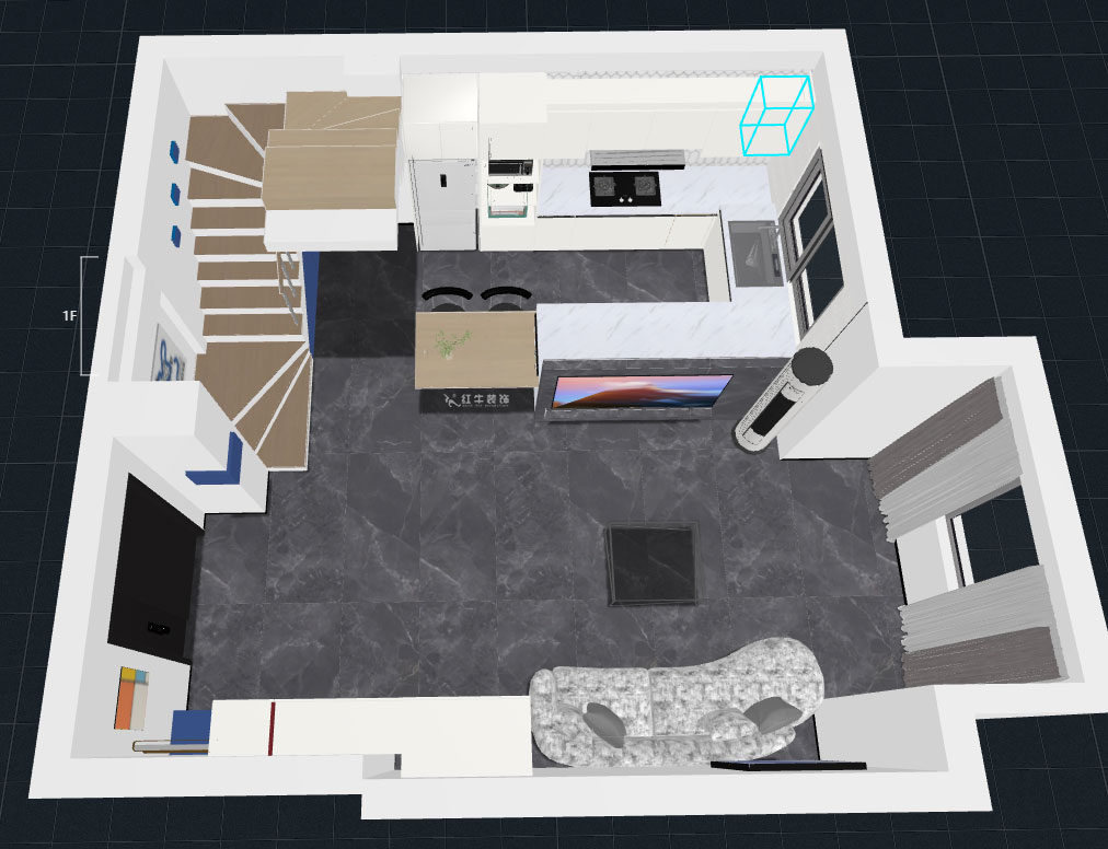 蔣?。ヌ陨郴ǔ?-1705-105㎡-現(xiàn)代簡約風(fēng)格｜2室2廳1衛(wèi)｜老房裝修｜定制家｜全包15萬｜00_07一層鳥瞰圖