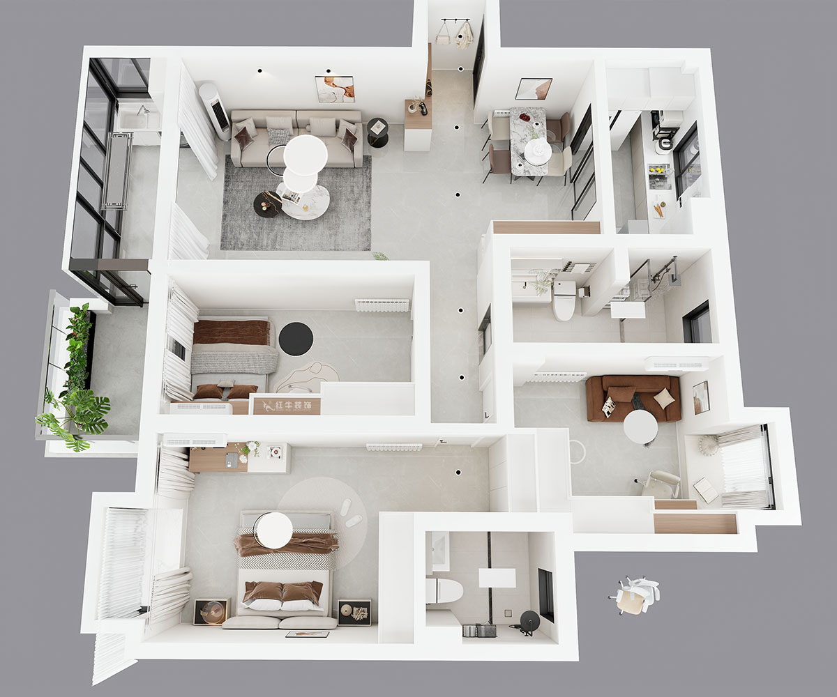 蔣琛｜江南明珠6-1-401-115㎡-現(xiàn)代簡約風(fēng)格｜3室2廳2衛(wèi)｜老房裝修｜定制家｜全包13萬｜00_04鳥瞰圖