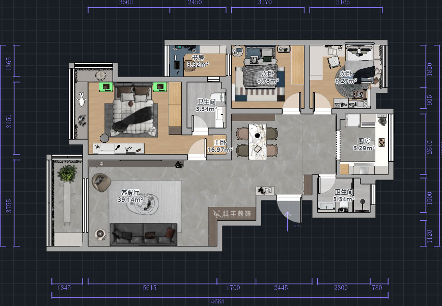 熊皓宇|江南青年城翠灣苑-130㎡-現(xiàn)代風(fēng)格|4室2廳2衛(wèi)|新房裝修|半包7