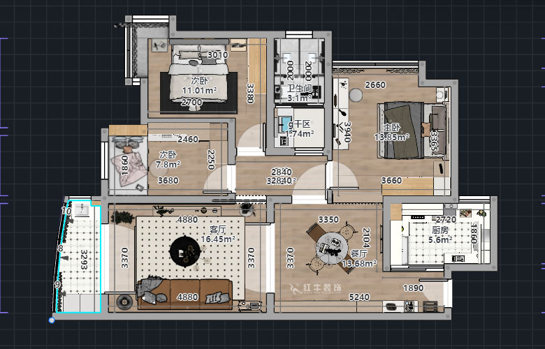 熊皓宇|恒生名仕嘉園-110㎡-輕法式風(fēng)格|3室2廳1衛(wèi)|老房裝修|定制家|全包|00_01平面彩圖