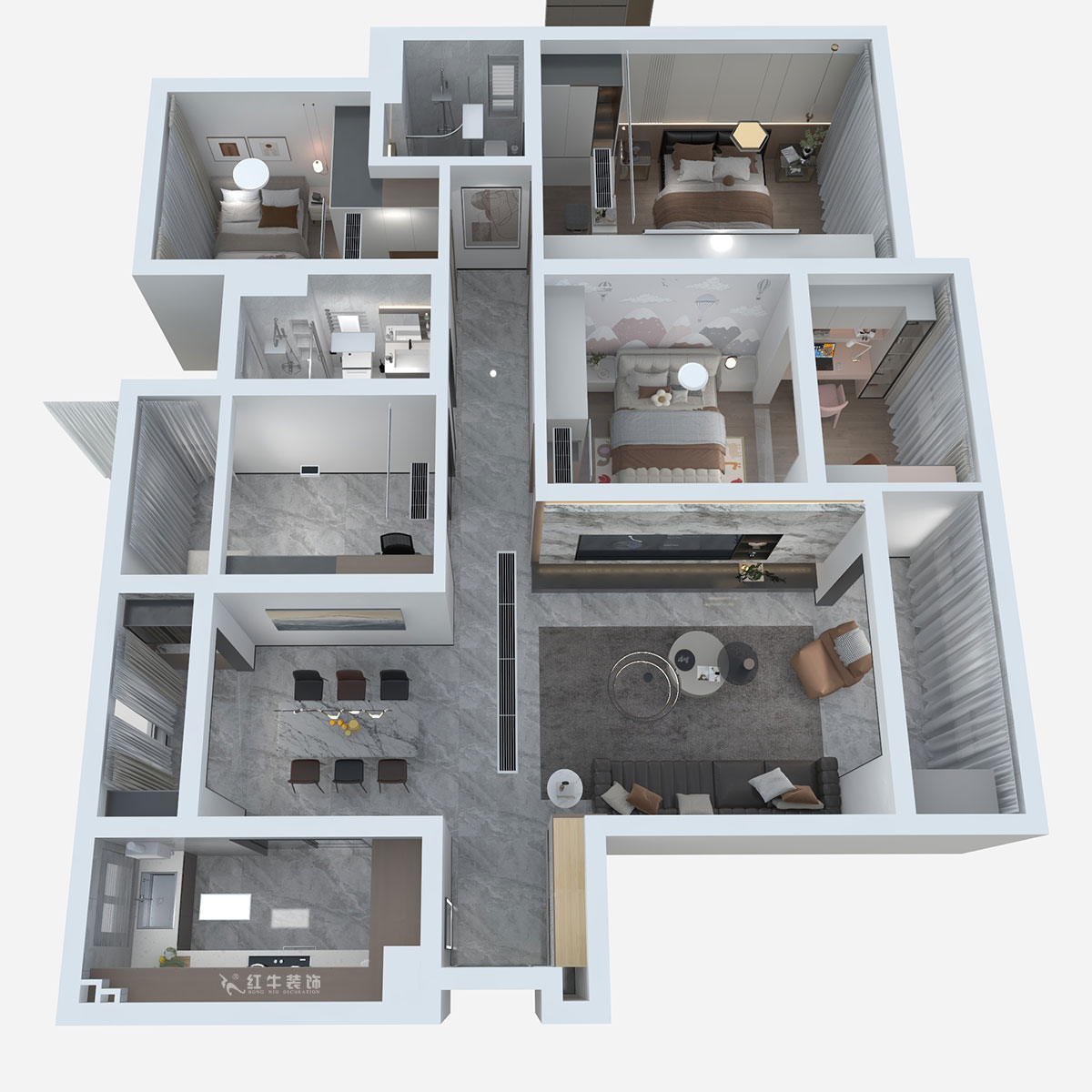 熊皓宇｜升龍?zhí)靺R-瓏悅-140㎡-現(xiàn)代輕奢風格｜4室2廳2衛(wèi)｜老房裝修｜定制家｜全包19