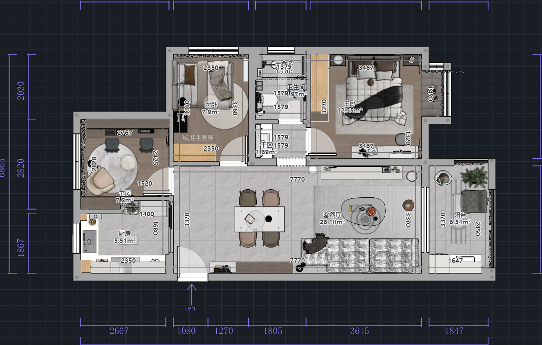 熊皓宇｜中海國際社區(qū)3期6-1401室-90㎡-現(xiàn)代風(fēng)格｜3室2廳1廚1衛(wèi)1陽臺｜老房裝修｜定制家｜全包9