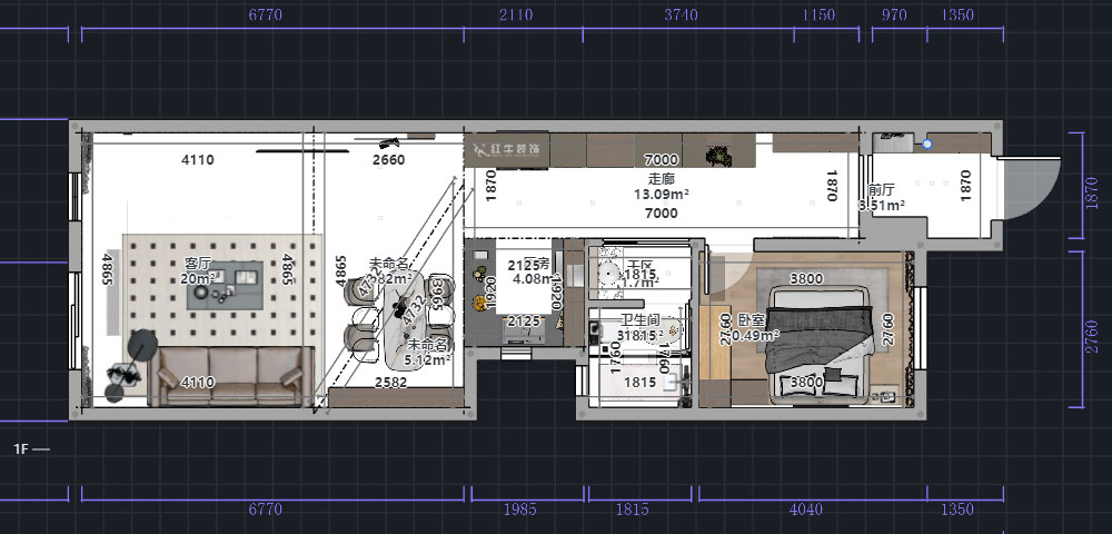 熊皓宇｜城開湯山公館16甲103室-160㎡-現(xiàn)代風格｜復式｜4室2廳1廚2衛(wèi)2陽臺｜老房裝修｜定制家｜全包｜00_01一層平面彩圖