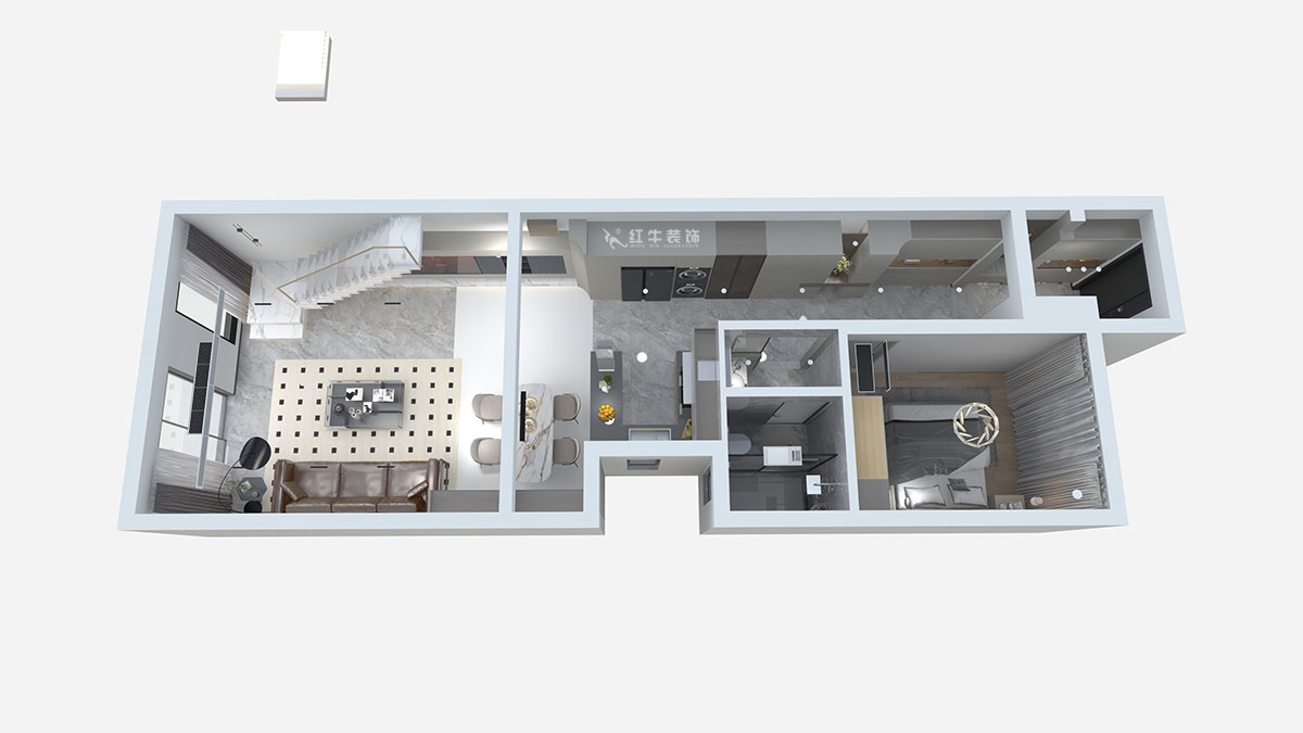 熊皓宇｜城開湯山公館16甲103室-160㎡-現(xiàn)代風格｜復式｜4室2廳1廚2衛(wèi)2陽臺｜老房裝修｜定制家｜全包｜00_03一層鳥瞰圖