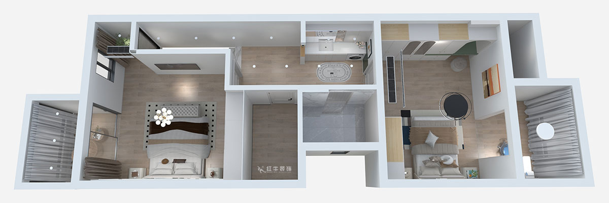 熊皓宇｜城開湯山公館16甲103室-160㎡-現(xiàn)代風格｜復式｜4室2廳1廚2衛(wèi)2陽臺｜老房裝修｜定制家｜全包｜00_04二層鳥瞰圖