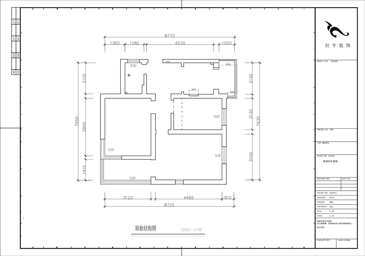 蔣?。少t街92號院9-301-68㎡-現(xiàn)代簡約風格｜3室1廳1衛(wèi)｜老房裝修｜定制家｜全包10萬｜00_01原始結構圖