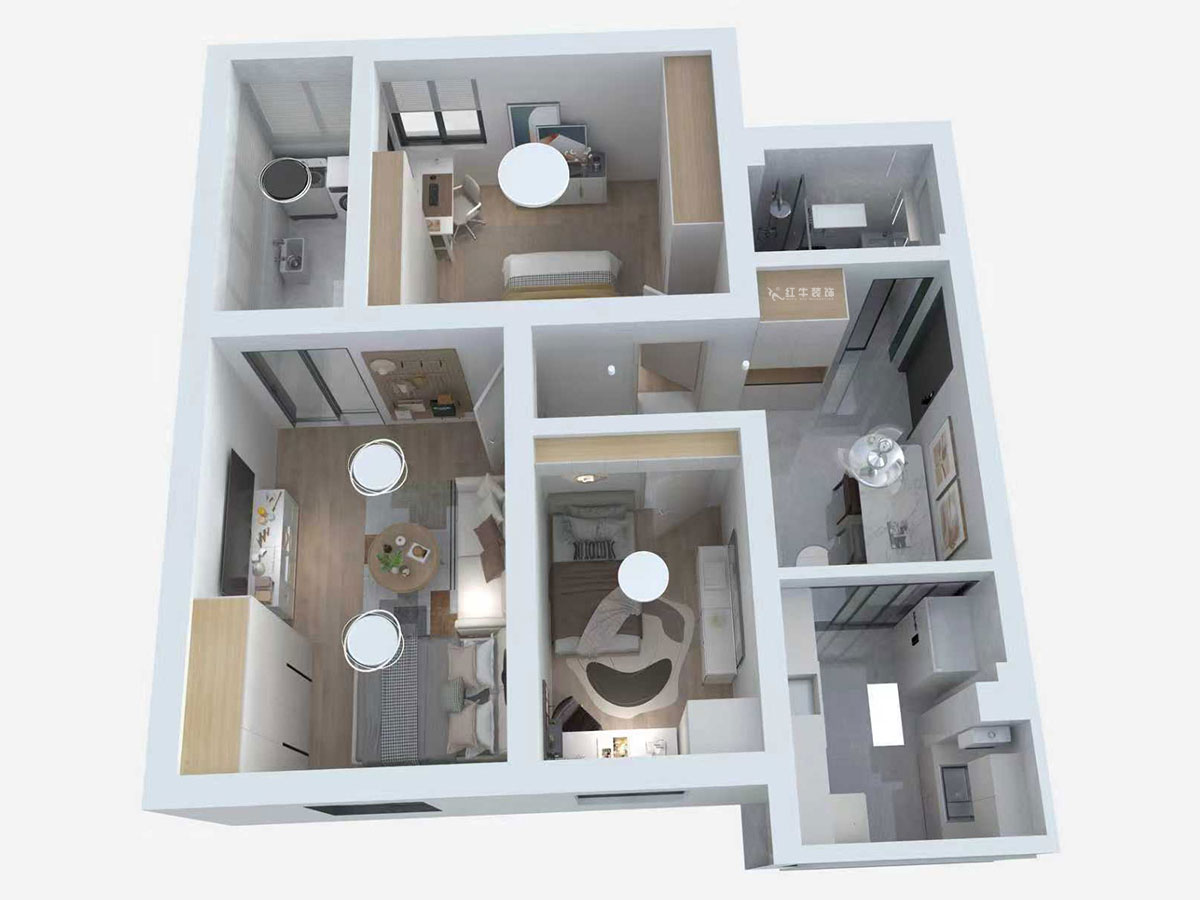 蔣?。少t街92號院9-301-68㎡-現(xiàn)代簡約風格｜3室1廳1衛(wèi)｜老房裝修｜定制家｜全包10萬｜00_04鳥瞰圖