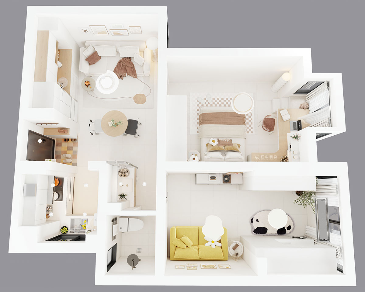 朱明琪｜燕江新城山水苑10-2-1007-68㎡-簡(jiǎn)約風(fēng)格｜2室1廳1衛(wèi)｜老房裝修｜定制家｜全包8萬(wàn)｜00_04鳥瞰圖