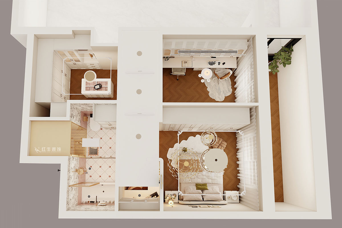 蔣?。ㄓ睢檺偢?-2-104-130㎡-美式復古風格｜3室2廳1衛(wèi)｜新房裝修｜定制家｜全包15萬｜00_04鳥瞰圖