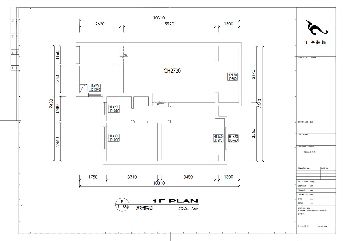 劉小勇｜望江春和園8-1904-80㎡-現(xiàn)代簡約風格｜2室1廳1衛(wèi)1廚1陽臺｜新房裝修｜定制家｜全包9萬｜00_01原始結(jié)構圖