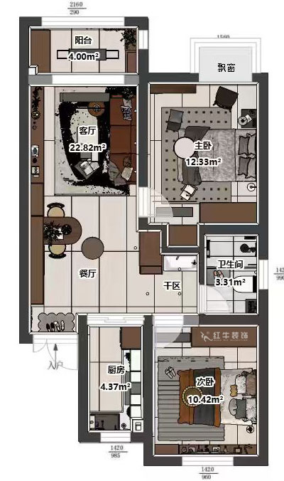 吳波｜紫境東苑15-1206-72㎡-中古風格｜2室2廳1衛(wèi)1廚1陽臺｜新房裝修｜定制家｜全包9